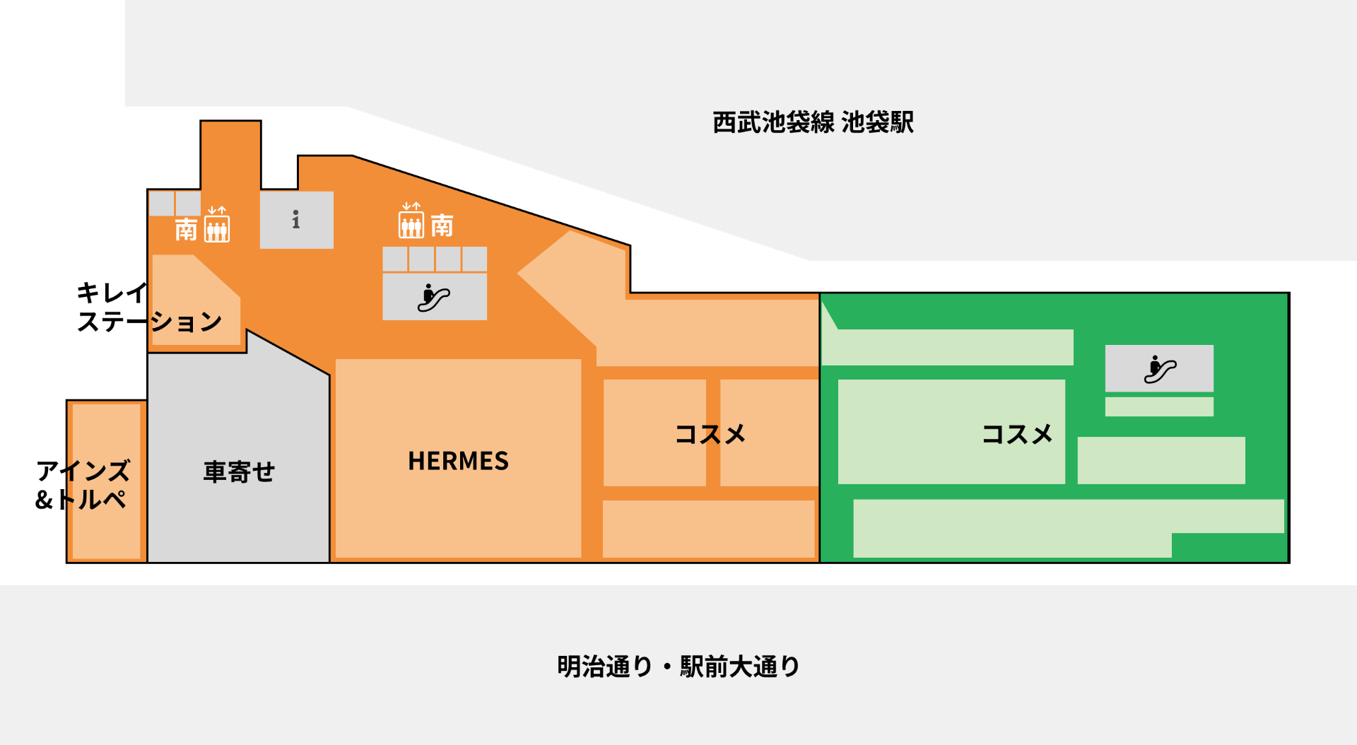 改装開始前の西武池袋本店1F南~中央ゾーンのフロアマップ