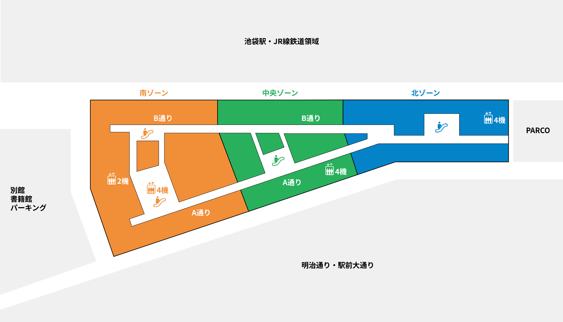 西武池袋本店の本館の形状(主に3階~8階)